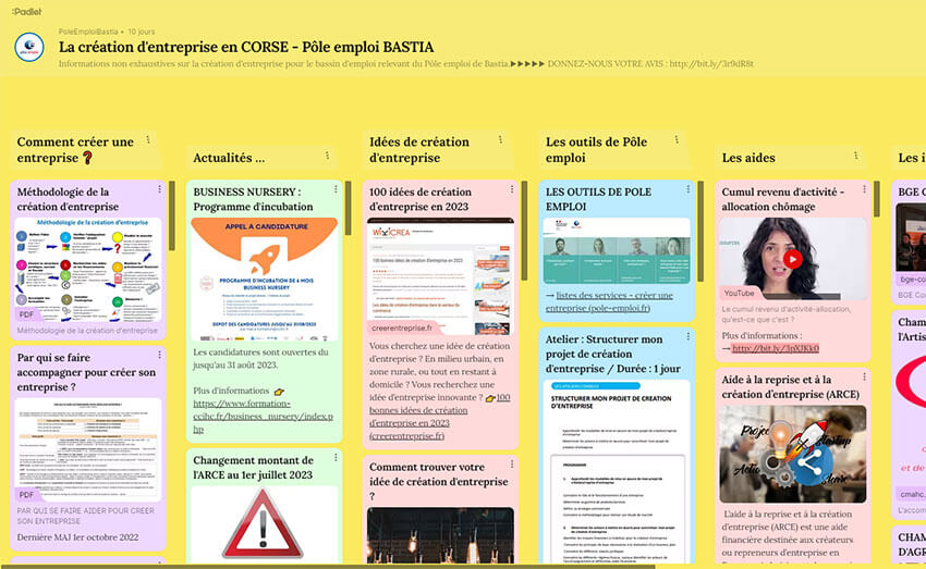 Les fiches création d'entreprise de l'agence Pôle emploi de Bastia