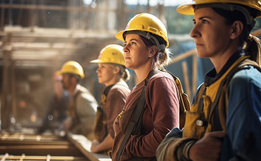 femmes au travail avec casque de chantier
