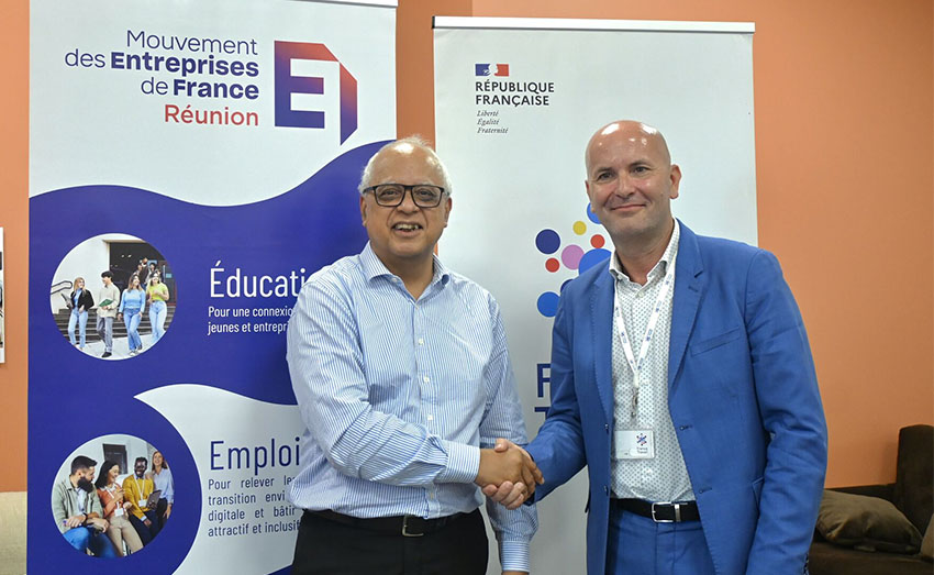 Olivier Pelvoizin, Directeur Régional de France Travail La Réunion à droite et Didier Fauchard, Président du Medef Réunion à gauche